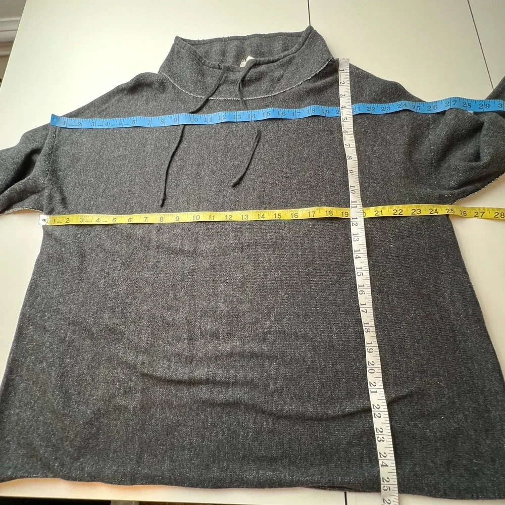 Eileen Fisher Gray Drawstring Funnel Neck Sweatshirt 100% Organic Cotton  – L